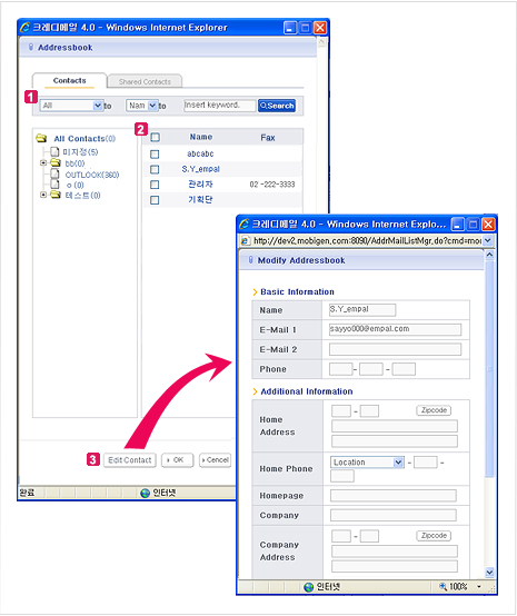 Figure 2. FAX Address Book and Editing Screen