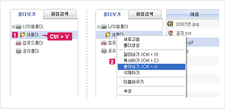 그림 1. 사이트 트리에서 폴더 붙여넣기