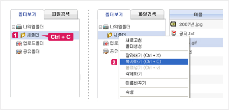 그림 1. 사이트 트리에서 폴더 복사하기