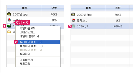 그림 2. 리스트에서 폴더/파일 잘라내기